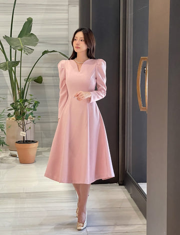 Madrin Heart Neck Tweed Flare One Piece